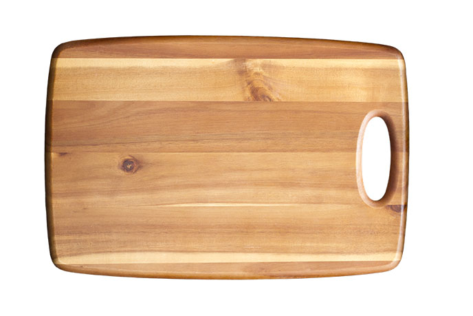 large wooden cutting board with handle
